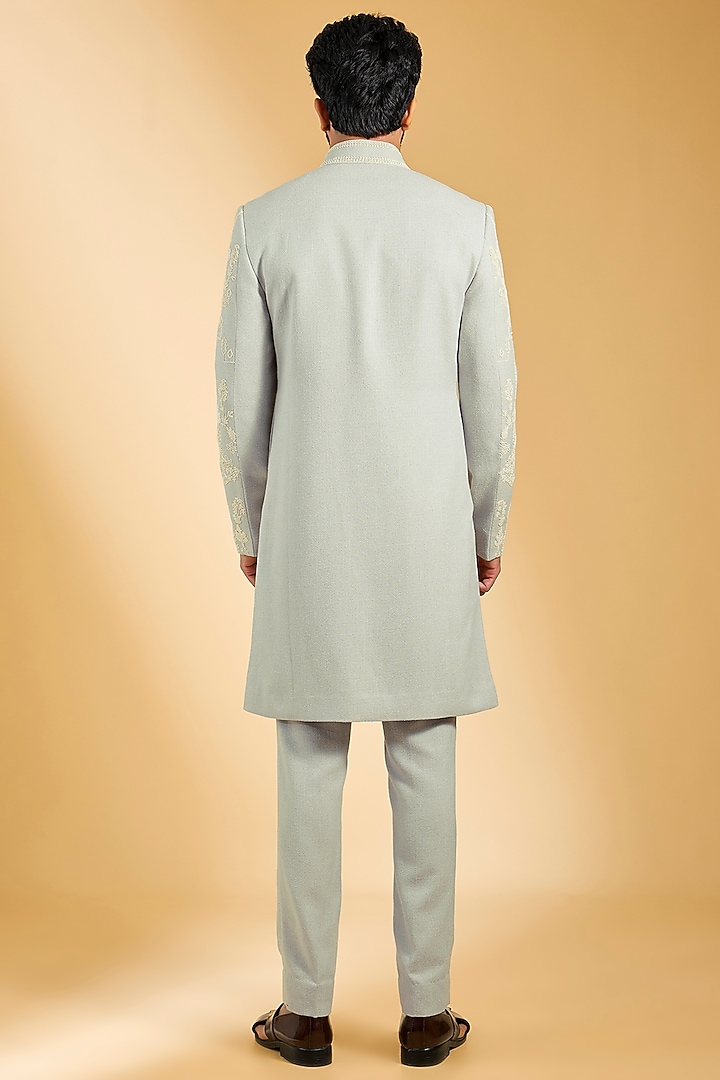 Grey Knit Hand Embroidered Wedding Indowestern Set by AMIT ARORA at Pernia's Pop Up Shop