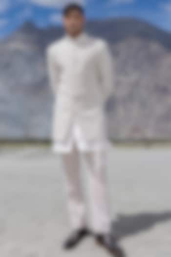 Pink Poly Twill Hand Embroidered Groom Indowestern Set by AMIT ARORA at Pernia's Pop Up Shop