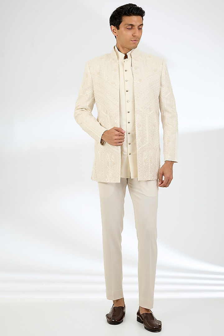 Ivory Silk Wedding Indowestern Set by AMIT ARORA at Pernia's Pop Up Shop