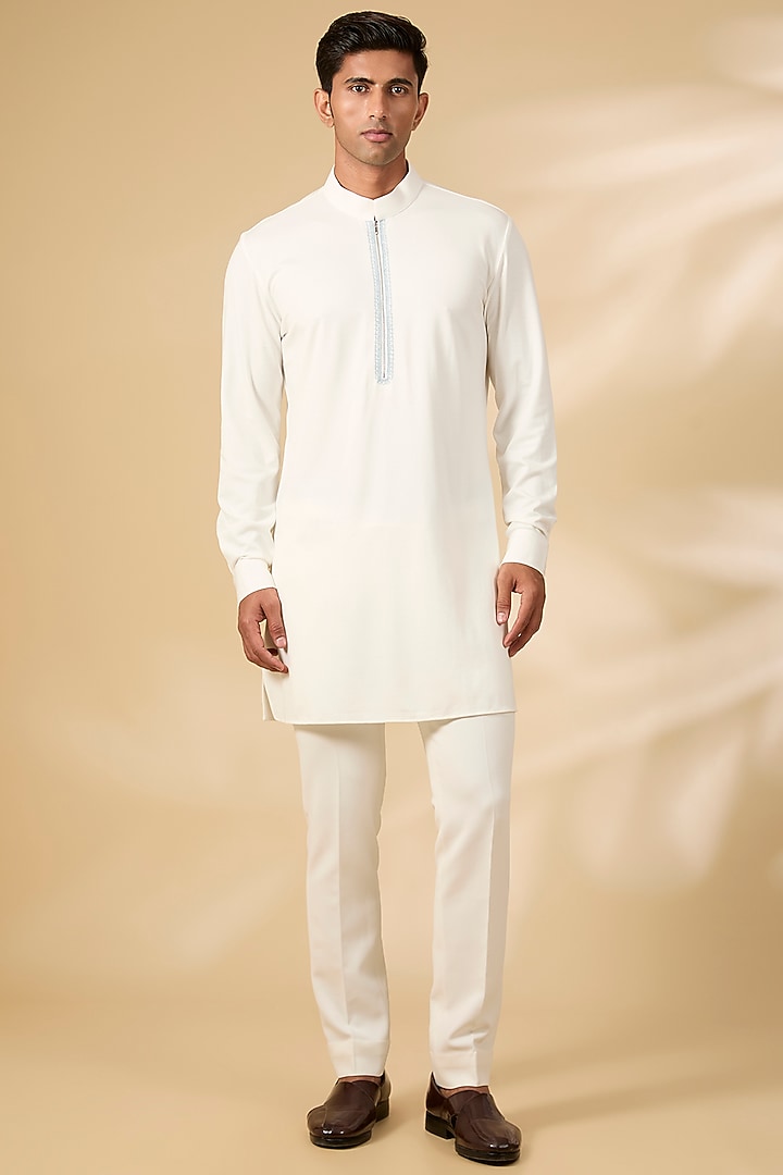 Sky Blue Textured Rayon Wedding Indowestern Set by AMIT ARORA at Pernia's Pop Up Shop