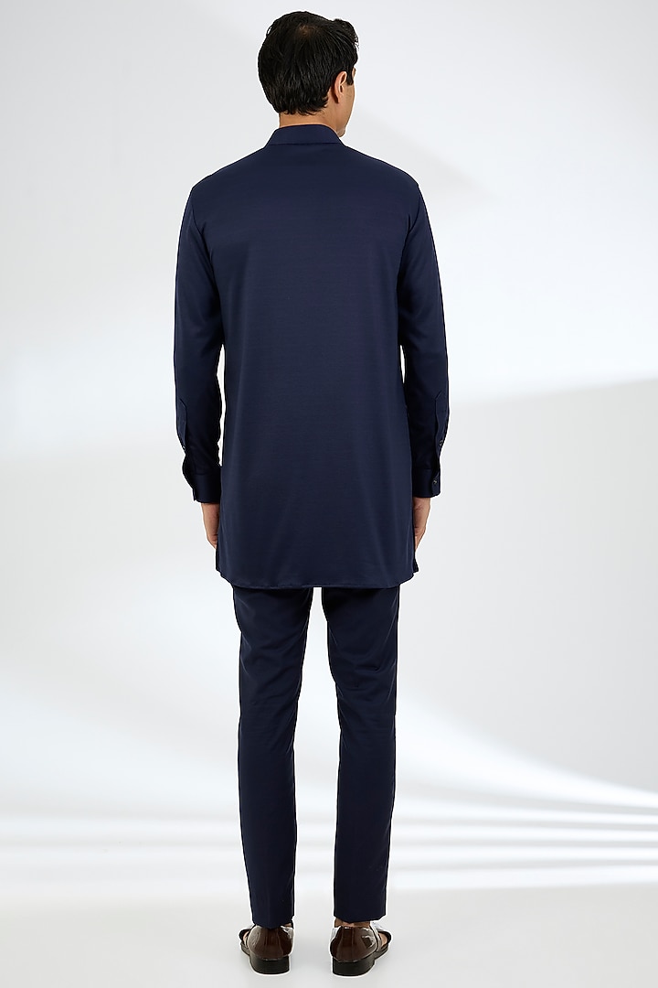 Navy Blue Velvet Wedding Indowestern Set by AMIT ARORA at Pernia's Pop Up Shop