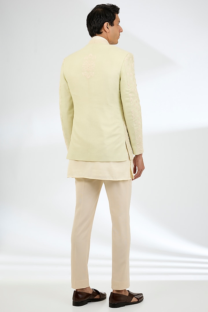 Mint Green Raw Silk Wedding Indowestern Set by AMIT ARORA at Pernia's Pop Up Shop