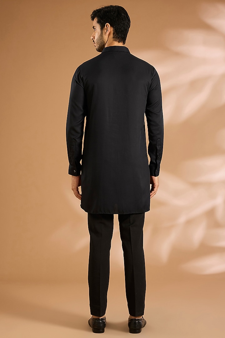 Black Silk Groom Indowestern Set by AMIT ARORA at Pernia's Pop Up Shop