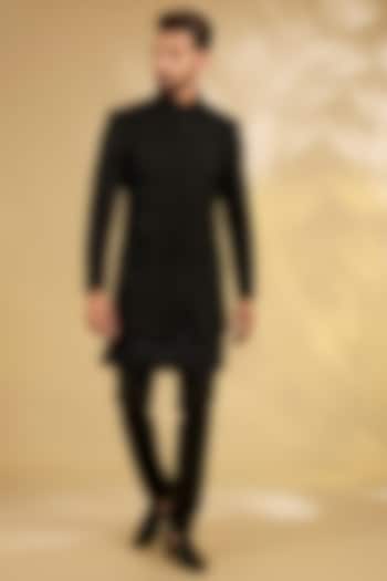 Black Georgette Groom Indowestern Set by AMIT ARORA at Pernia's Pop Up Shop