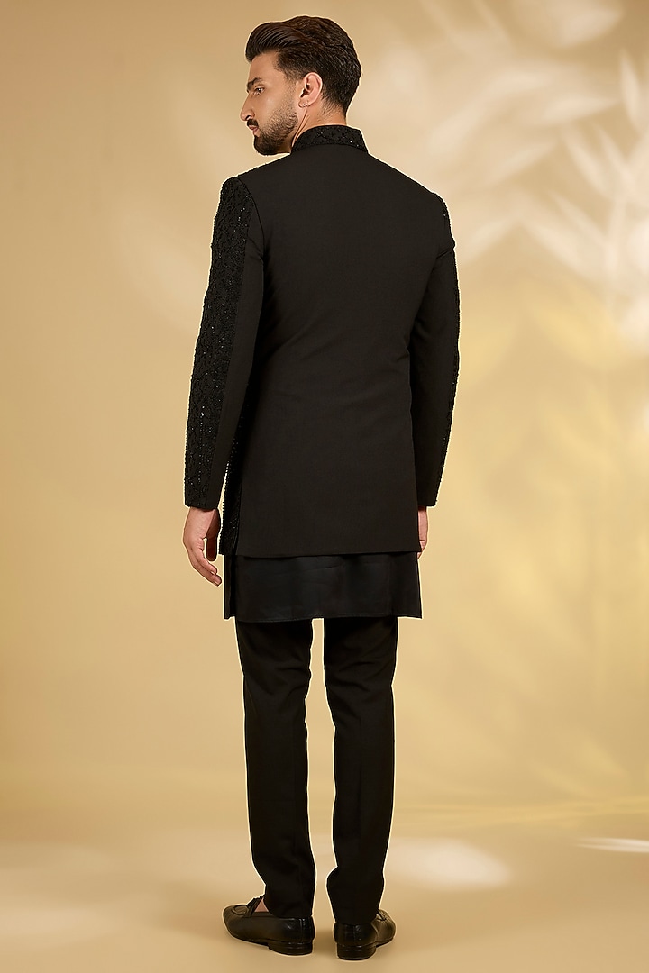 Black Knit Groom Indowestern Set by AMIT ARORA at Pernia's Pop Up Shop