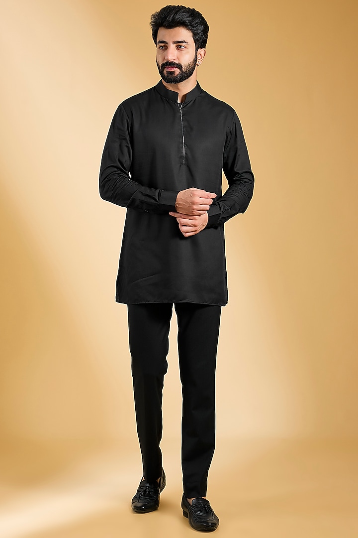 Black Crochet Hand Embroidered Wedding Indowestern Set by AMIT ARORA at Pernia's Pop Up Shop