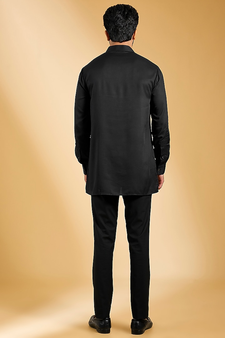 Black Crochet Hand Embroidered Wedding Indowestern Set by AMIT ARORA at Pernia's Pop Up Shop