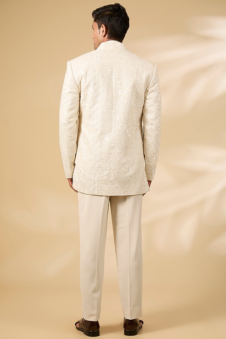 Ivory Cotton Lycra & Crochet Wedding Indowestern Set by AMIT ARORA at Pernia's Pop Up Shop