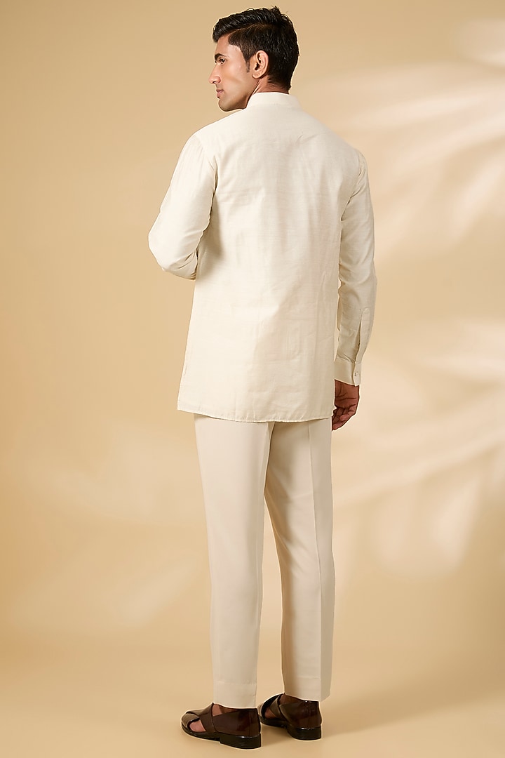 Ivory Cotton Lycra & Crochet Wedding Indowestern Set by AMIT ARORA at Pernia's Pop Up Shop