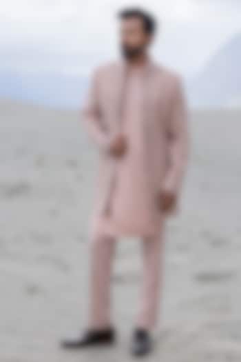 Pink Poly Twill Hand Embroidered Wedding Indowestern Set by AMIT ARORA at Pernia's Pop Up Shop