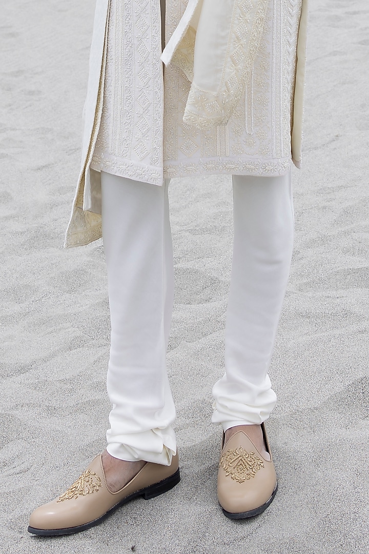 Cream Raw Silk Hand Embroidered Groom Sherwani Set by AMIT ARORA at Pernia's Pop Up Shop