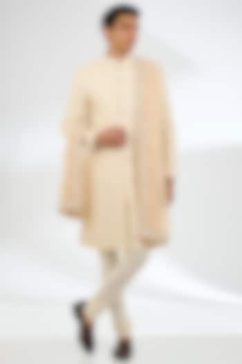 Cream Silk Sherwani Set by AMIT ARORA