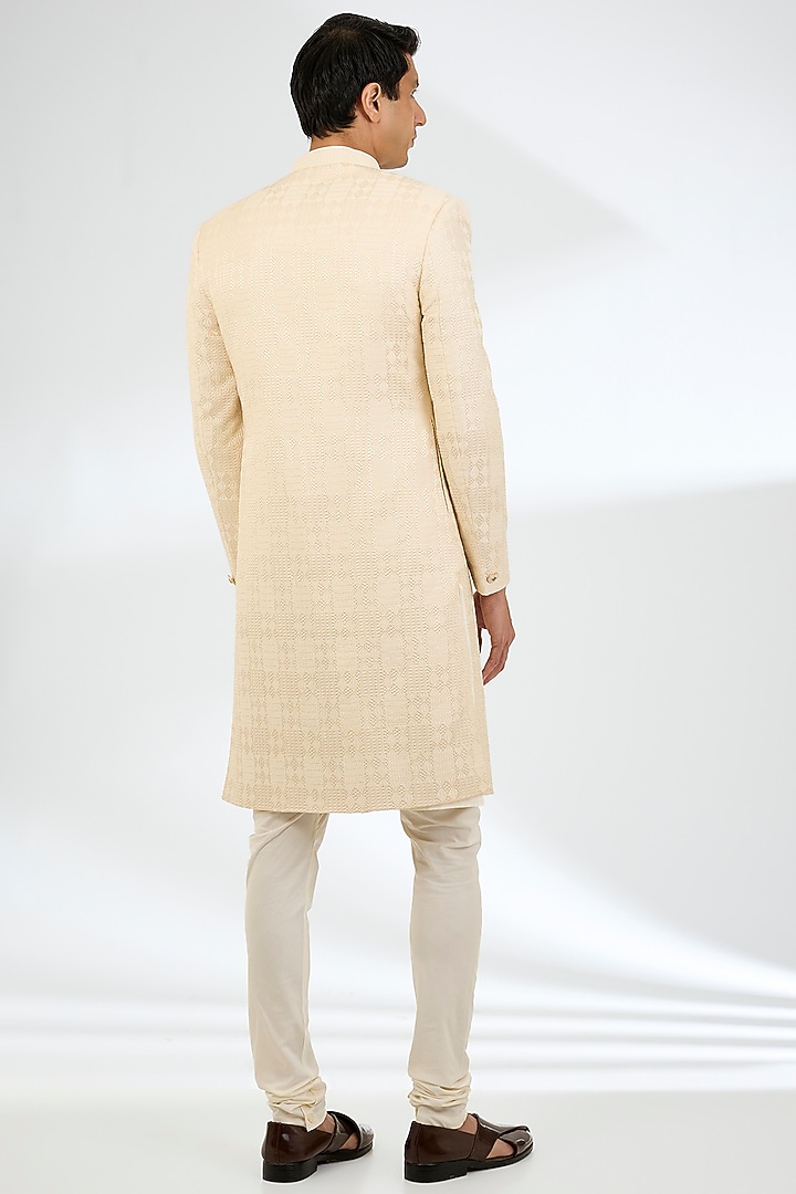 Cream Silk Wedding Sherwani Set by AMIT ARORA at Pernia's Pop Up Shop