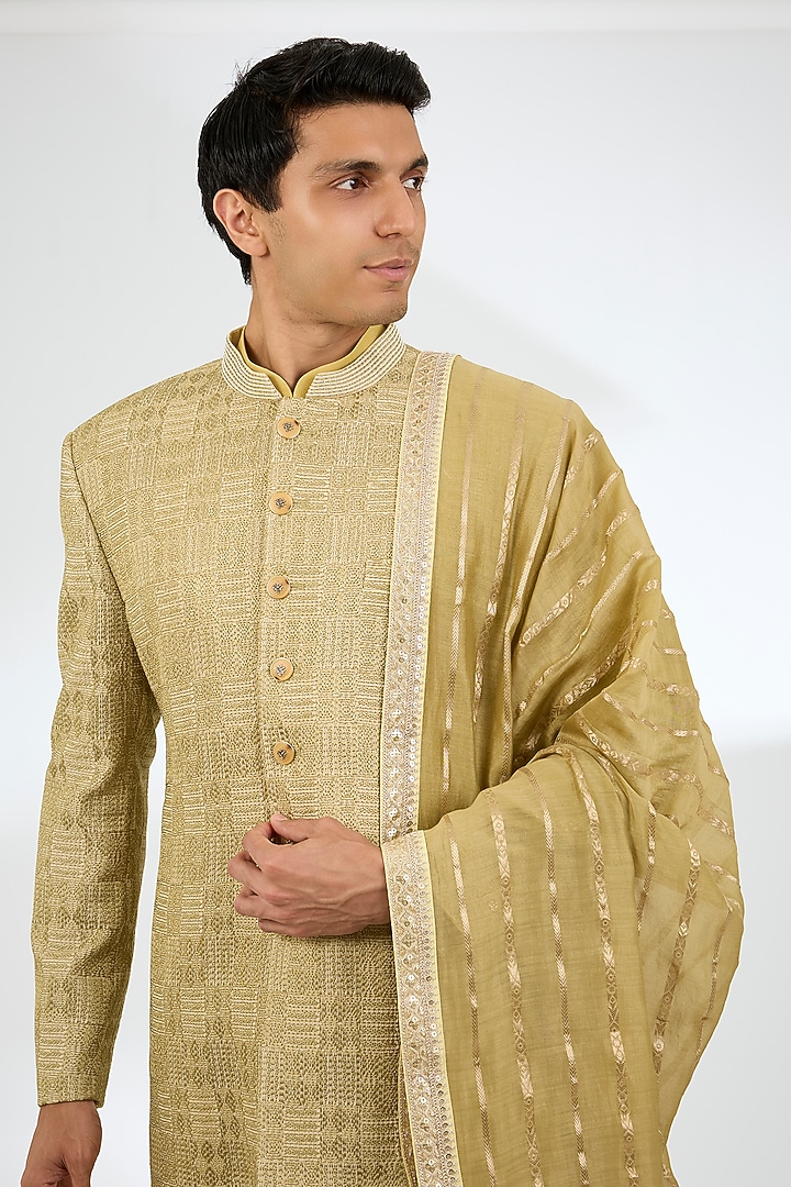 Pista Green Silk Wedding Sherwani Set by AMIT ARORA at Pernia's Pop Up Shop