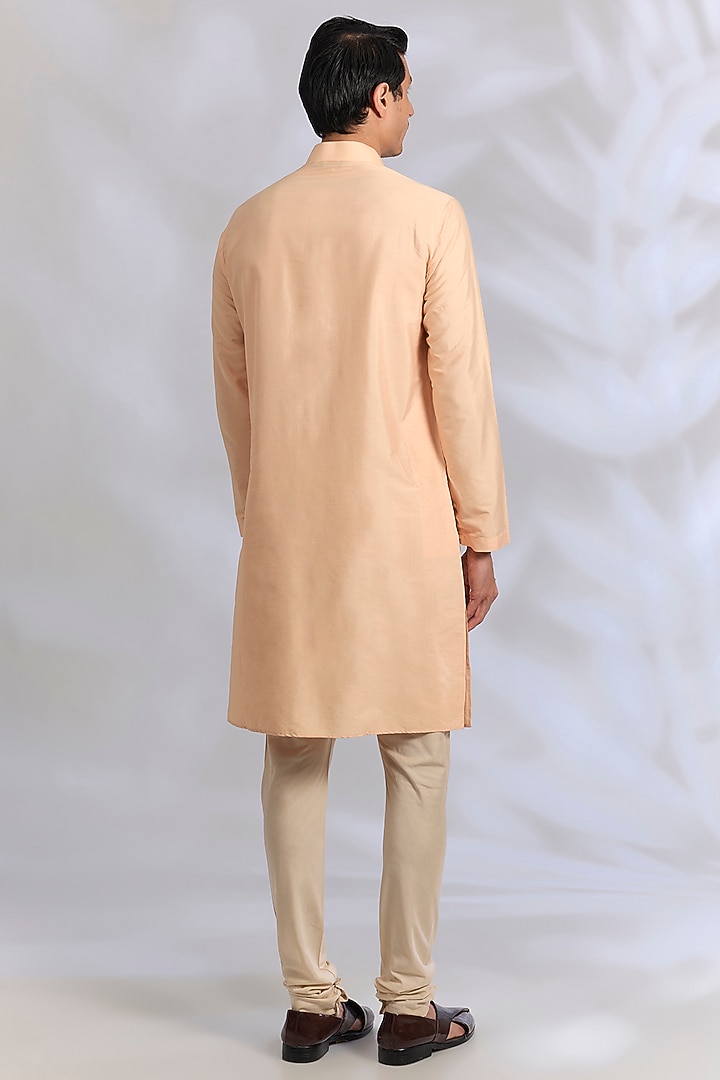 Peach Raw Silk Sherwani Set by AMIT ARORA at Pernia's Pop Up Shop