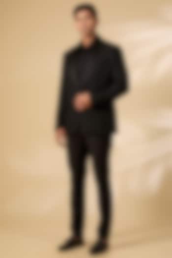 Black Textured Knit Tuxedo Set by AMIT ARORA at Pernia's Pop Up Shop