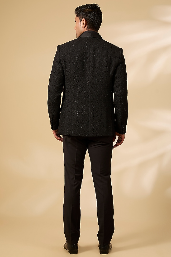 Black Textured Knit Tuxedo Set by AMIT ARORA at Pernia's Pop Up Shop