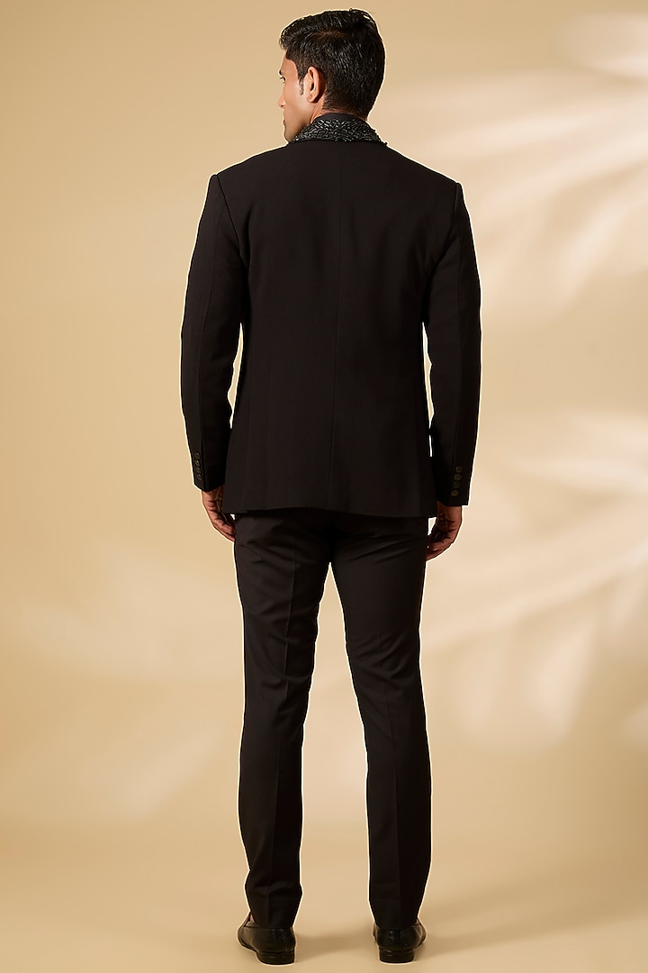 Black Textured Knit Tuxedo Set by AMIT ARORA at Pernia's Pop Up Shop