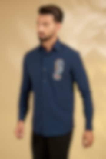 Navy Blue Cotton Party Wear Shirt by AMIT ARORA at Pernia's Pop Up Shop