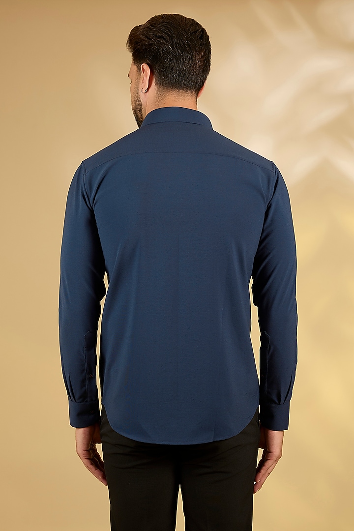 Navy Blue Cotton Party Wear Shirt by AMIT ARORA at Pernia's Pop Up Shop