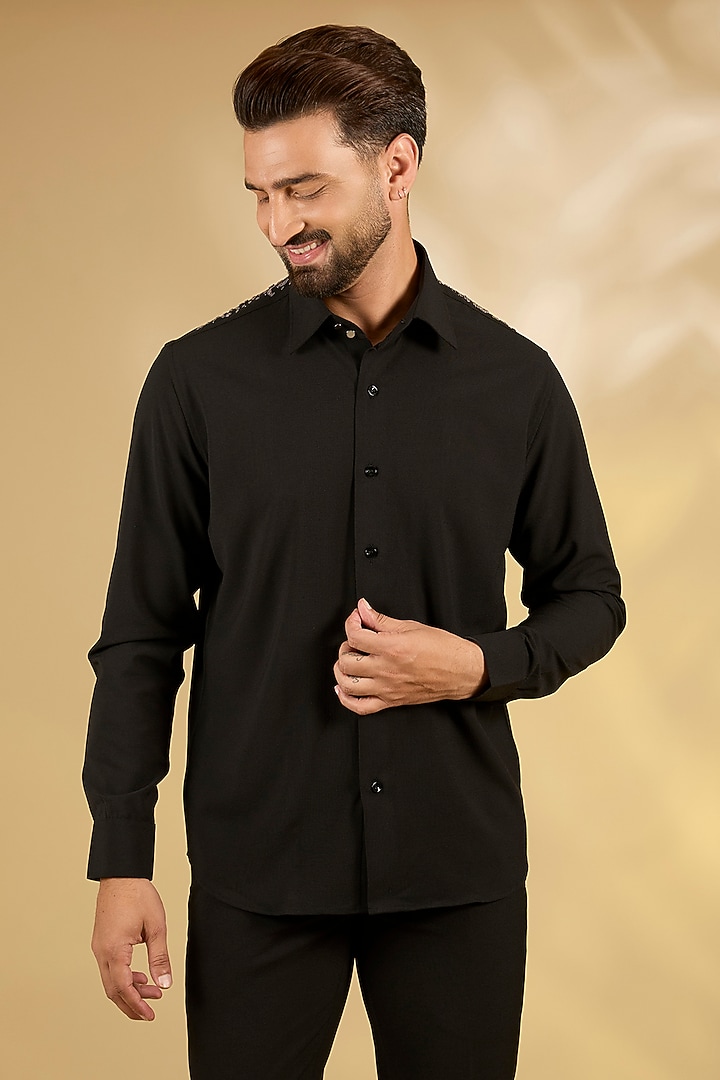 Black Cotton Party Wear Shirt by AMIT ARORA at Pernia's Pop Up Shop