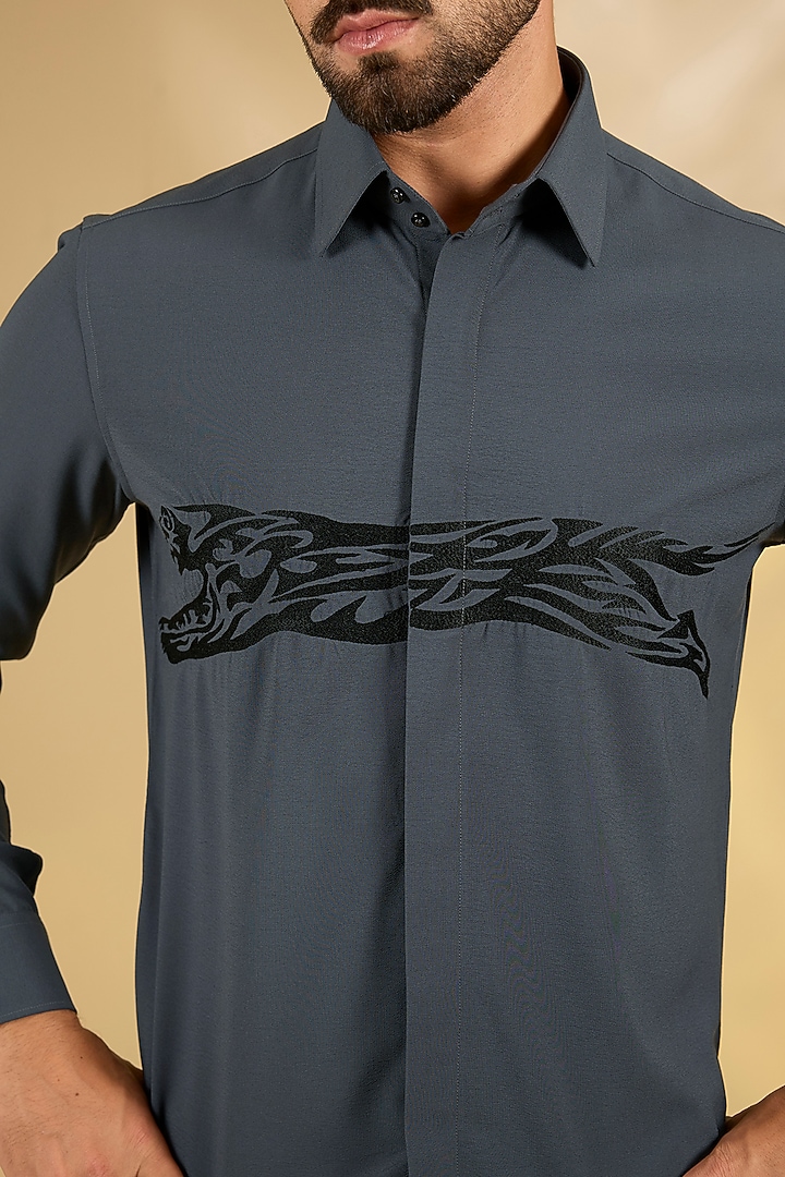 Grey Cotton Party Wear Shirt by AMIT ARORA at Pernia's Pop Up Shop