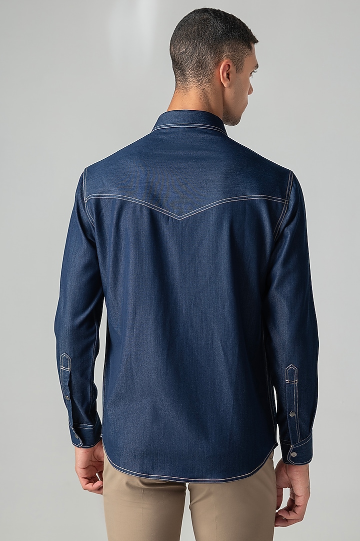 Dark Blue Rayon Denim Party Wear Shirt by AMIT ARORA at Pernia's Pop Up Shop