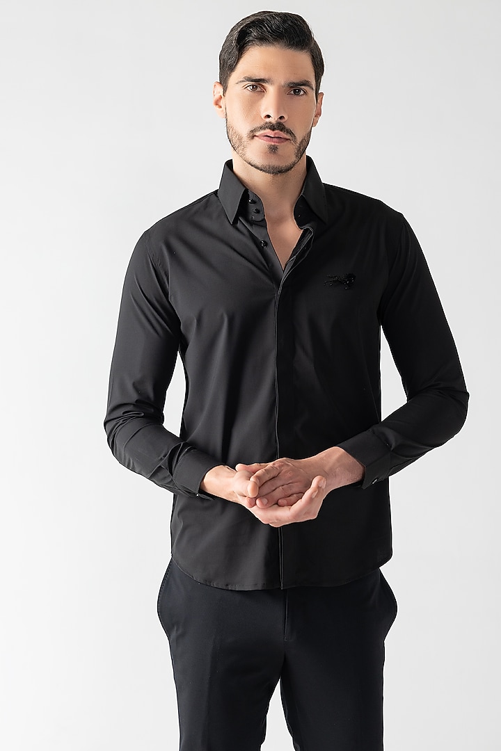 Black Cotton Party Wear Shirt by AMIT ARORA at Pernia's Pop Up Shop