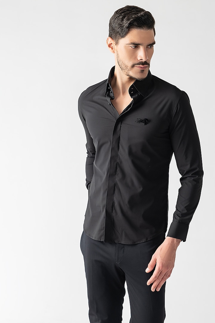 Black Cotton Party Wear Shirt by AMIT ARORA at Pernia's Pop Up Shop