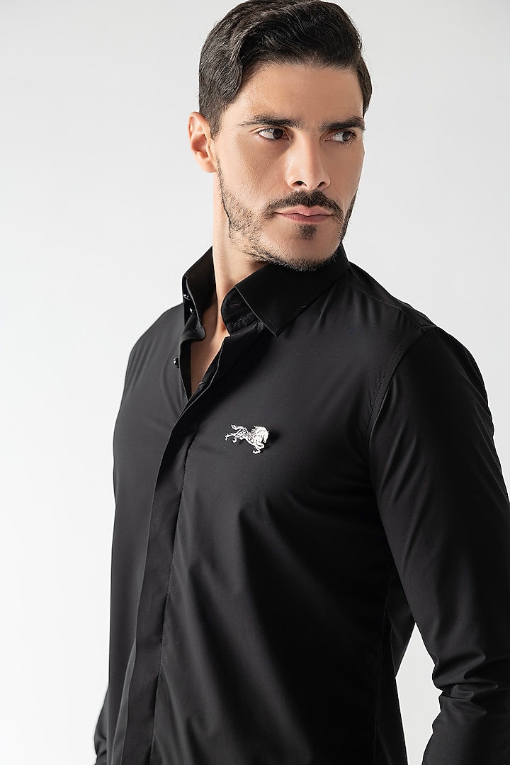 Black Cotton Party Wear Shirt by AMIT ARORA at Pernia's Pop Up Shop
