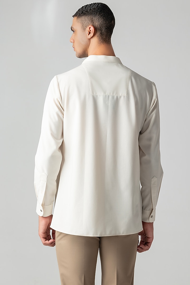 Cream Tencel Asymmetric Party Wear Shirt by AMIT ARORA at Pernia's Pop Up Shop