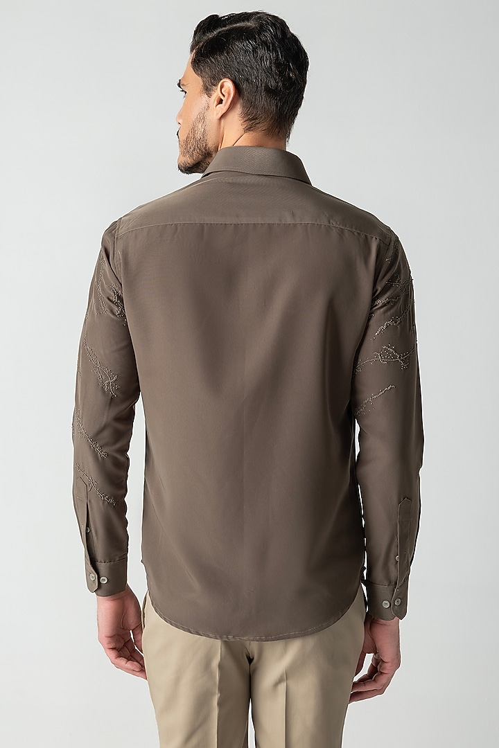 Olive Green Polynosic Hand Embroidered Party Wear Shirt by AMIT ARORA at Pernia's Pop Up Shop