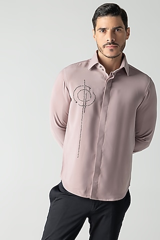 Dusty Pink Polynosic Hand Embroidered Shirt by AMIT ARORA