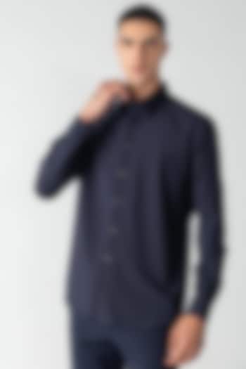 Navy Blue Cotton Party Wear Shirt by AMIT ARORA at Pernia's Pop Up Shop