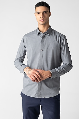 Grey Cotton Shirt by AMIT ARORA