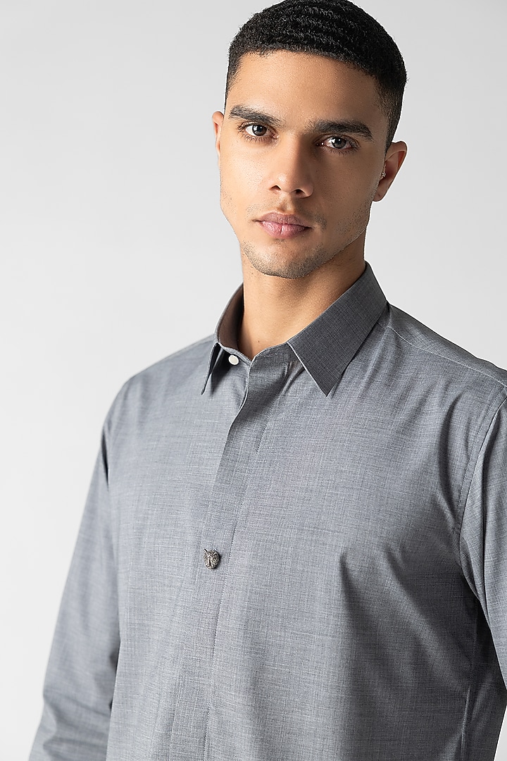 Grey Cotton Party Wear Shirt by AMIT ARORA at Pernia's Pop Up Shop