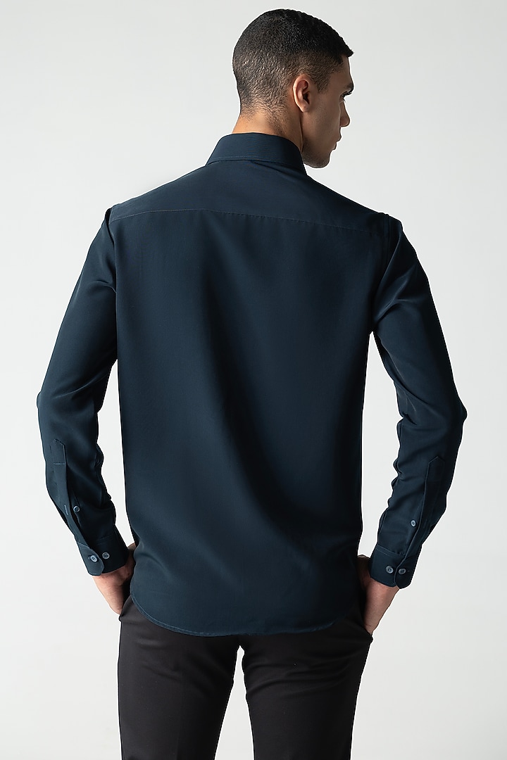 Dark Turquoise Polynosic Motif Hand Embroidered Party Wear Shirt by AMIT ARORA at Pernia's Pop Up Shop
