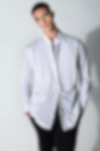 White Cotton Asymmetric Draped Party Wear Shirt by AMIT ARORA at Pernia's Pop Up Shop