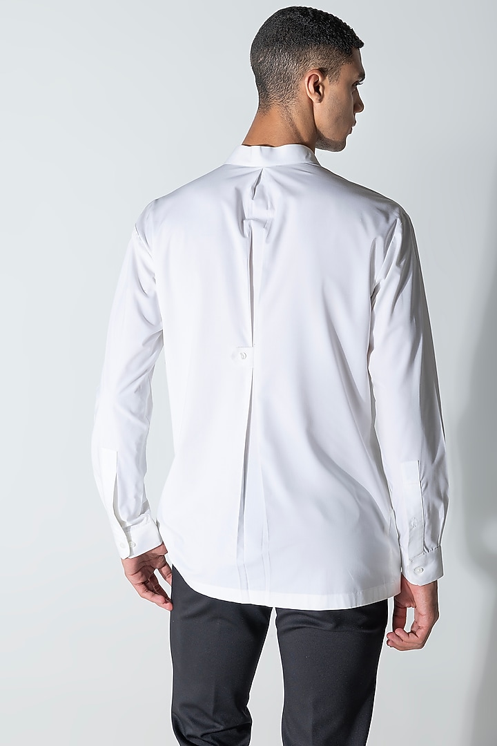 White Cotton Asymmetric Draped Party Wear Shirt by AMIT ARORA at Pernia's Pop Up Shop