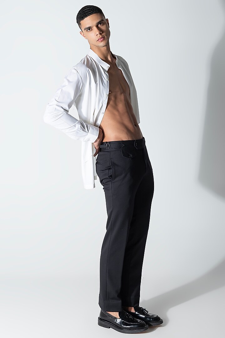 White Cotton Asymmetric Draped Party Wear Shirt by AMIT ARORA at Pernia's Pop Up Shop