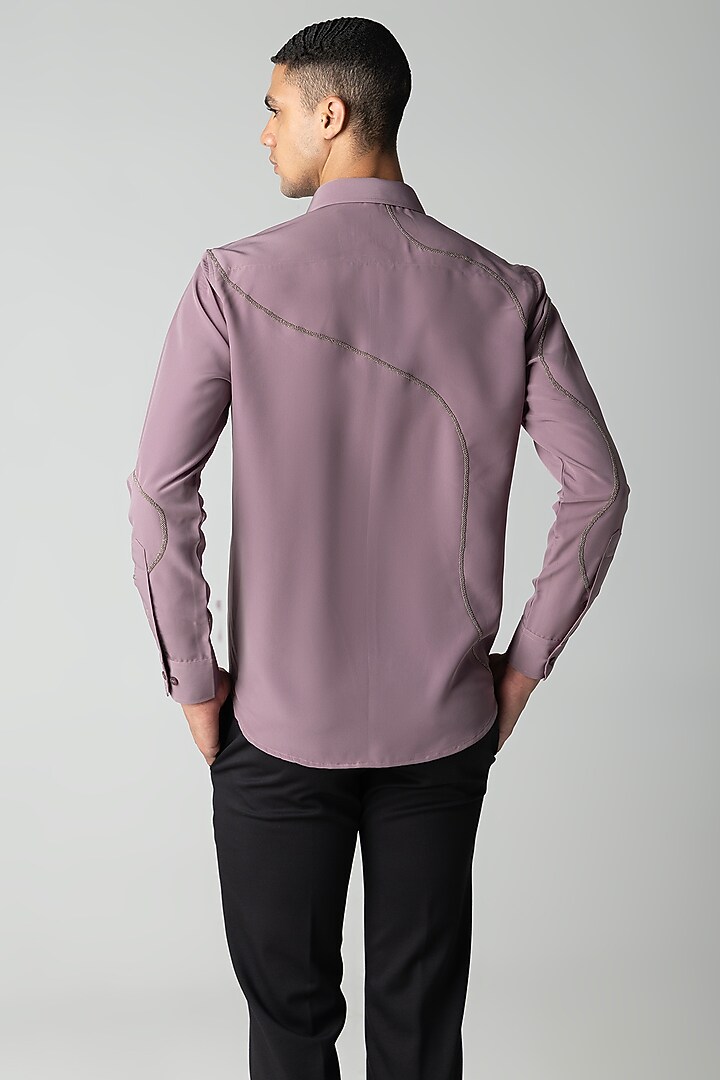 Mauve Polynosic Metallic Hand Embroidered Party Wear Shirt by AMIT ARORA at Pernia's Pop Up Shop
