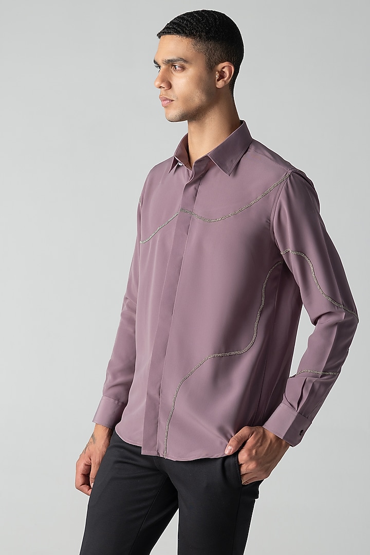 Mauve Polynosic Metallic Hand Embroidered Party Wear Shirt by AMIT ARORA at Pernia's Pop Up Shop