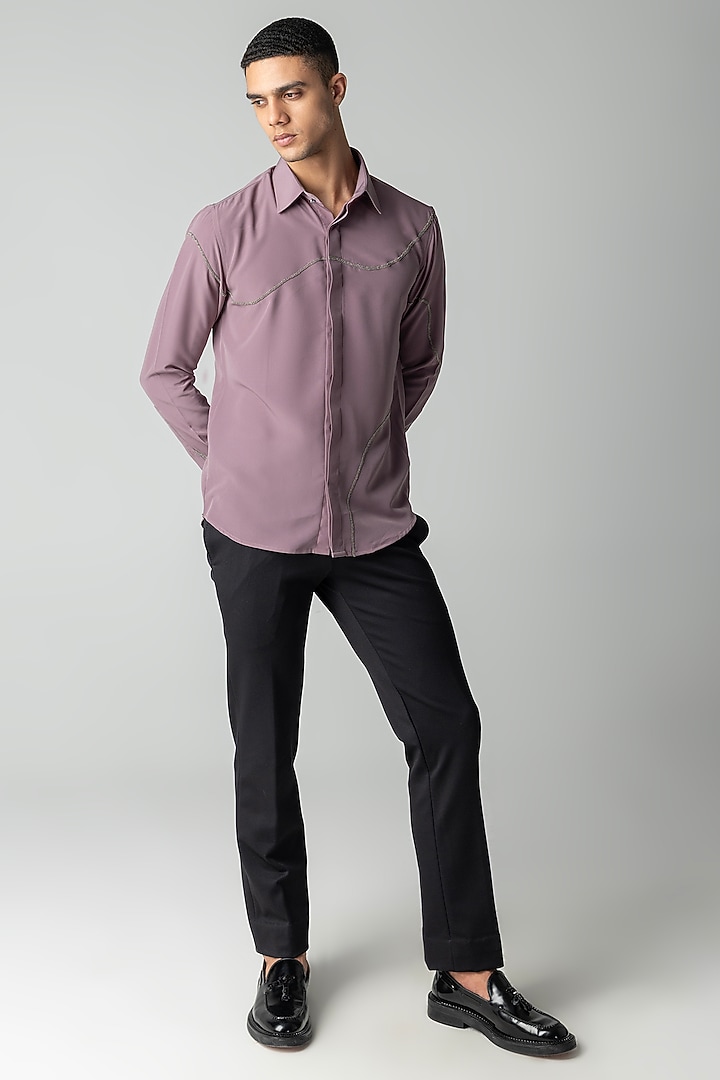 Mauve Polynosic Metallic Hand Embroidered Party Wear Shirt by AMIT ARORA at Pernia's Pop Up Shop