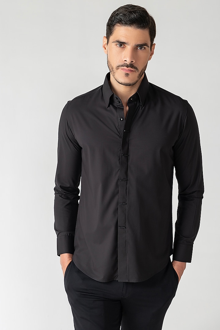 Black Cotton Party Wear Shirt by AMIT ARORA at Pernia's Pop Up Shop