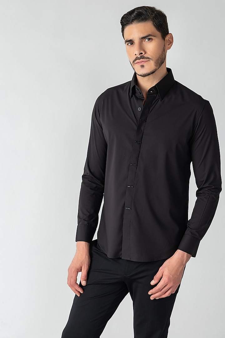 Black Cotton Party Wear Shirt by AMIT ARORA at Pernia's Pop Up Shop