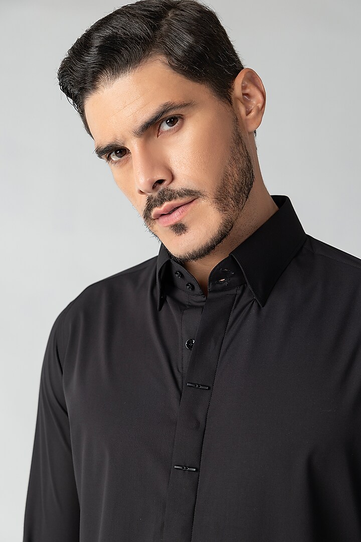 Black Cotton Party Wear Shirt by AMIT ARORA at Pernia's Pop Up Shop