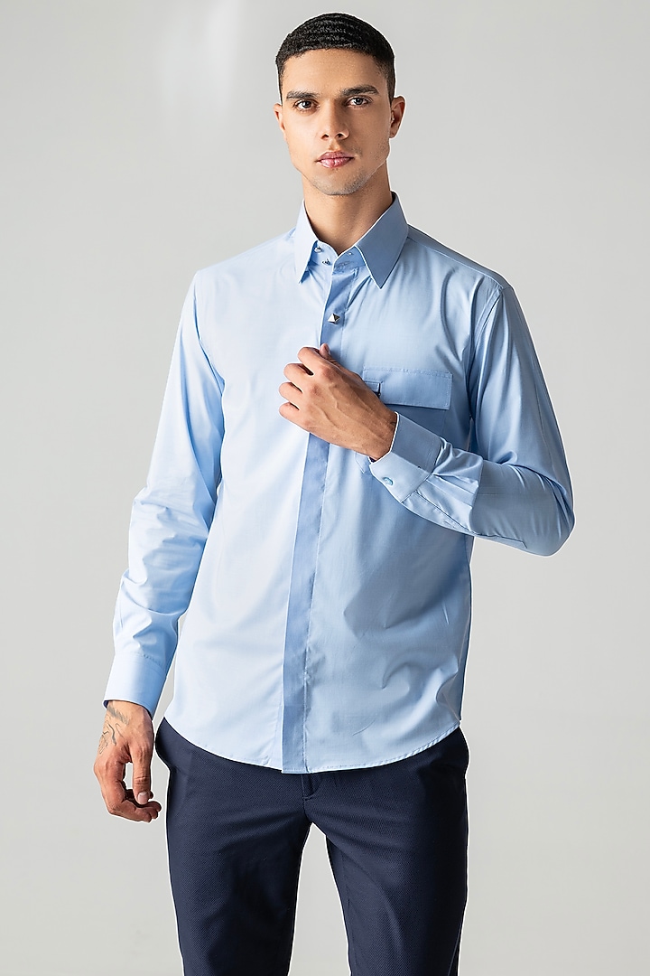 Sky Blue Cotton Party Wear Shirt by AMIT ARORA at Pernia's Pop Up Shop