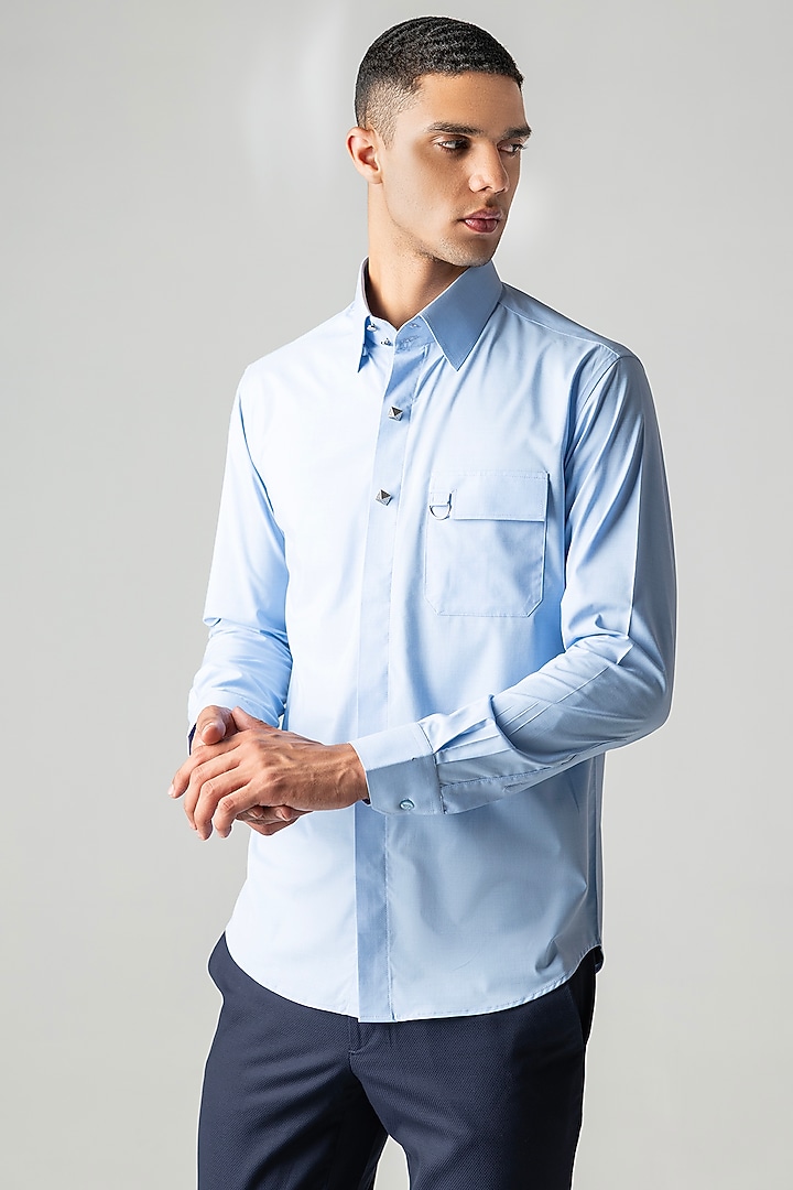Sky Blue Cotton Party Wear Shirt by AMIT ARORA at Pernia's Pop Up Shop