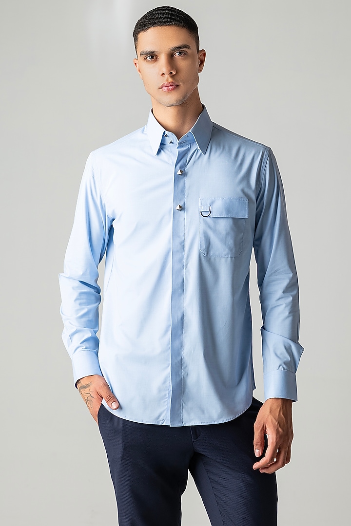 Sky Blue Cotton Party Wear Shirt by AMIT ARORA at Pernia's Pop Up Shop