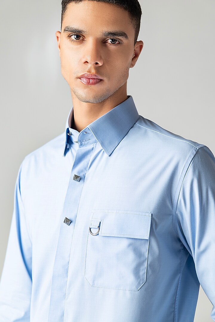 Sky Blue Cotton Party Wear Shirt by AMIT ARORA at Pernia's Pop Up Shop